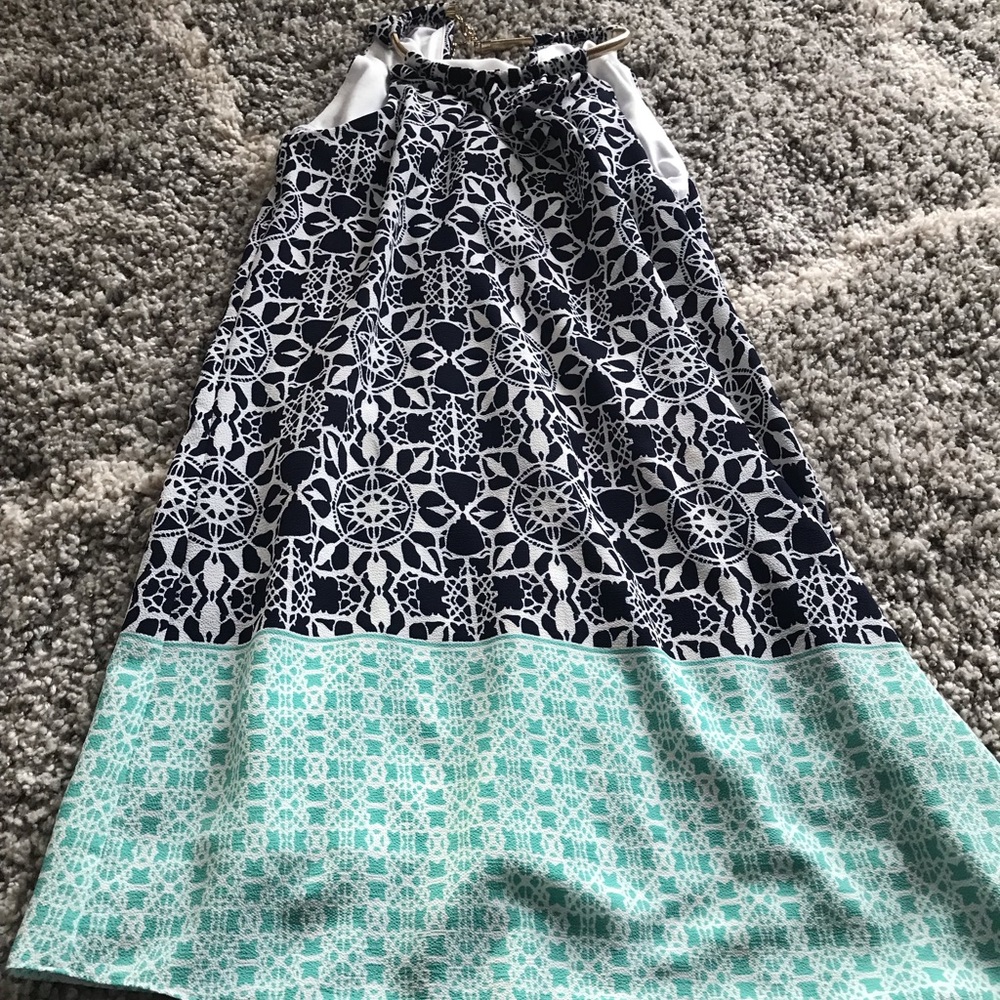 Shift style Dress- gold chain detail built in- 3/4